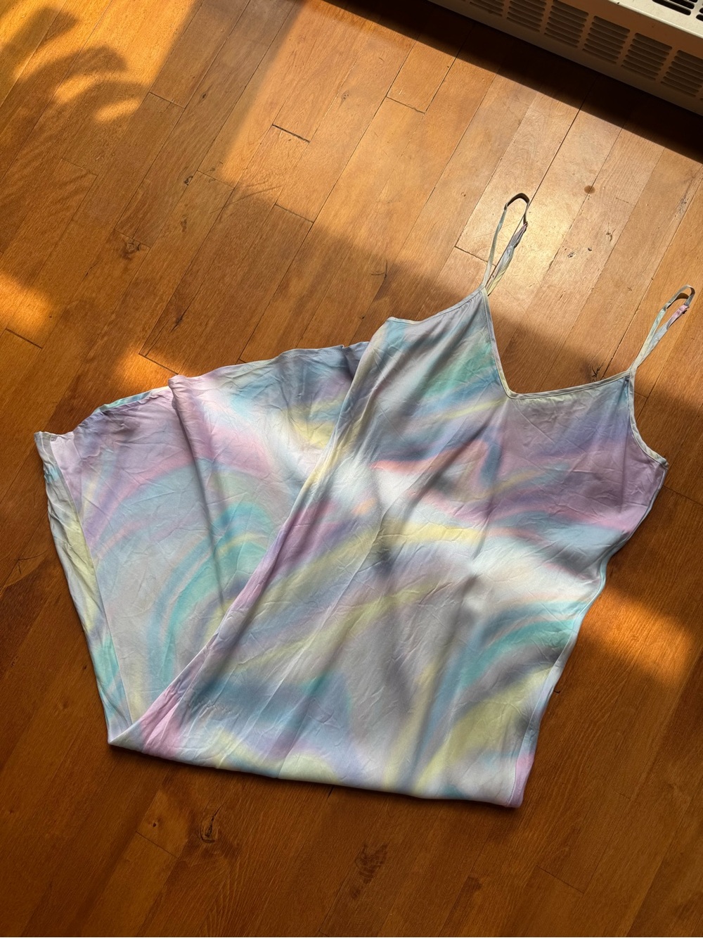 Silk Laundry Pastel Tie-Dye Slip Midi Dress